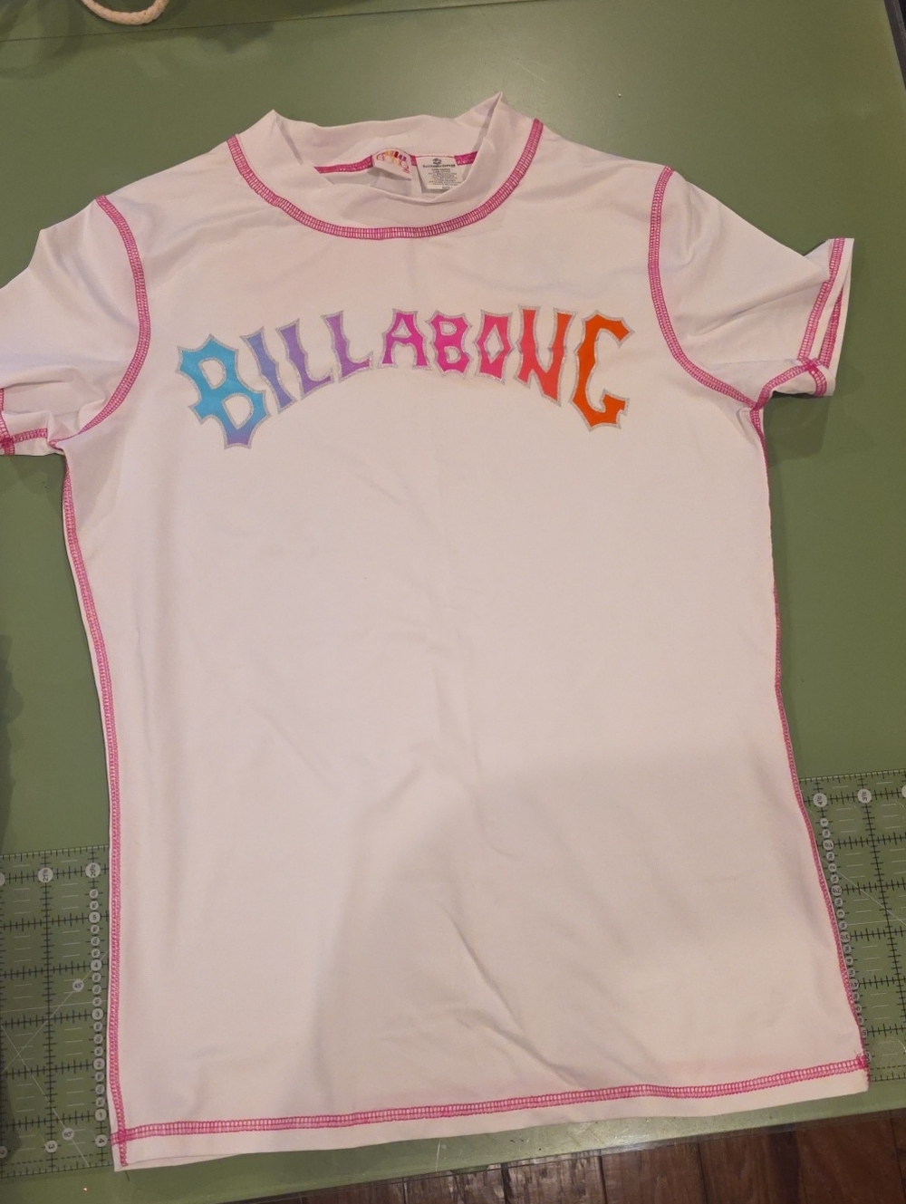 Billabong White Swim Shirt with Multicolor Gradient Logo